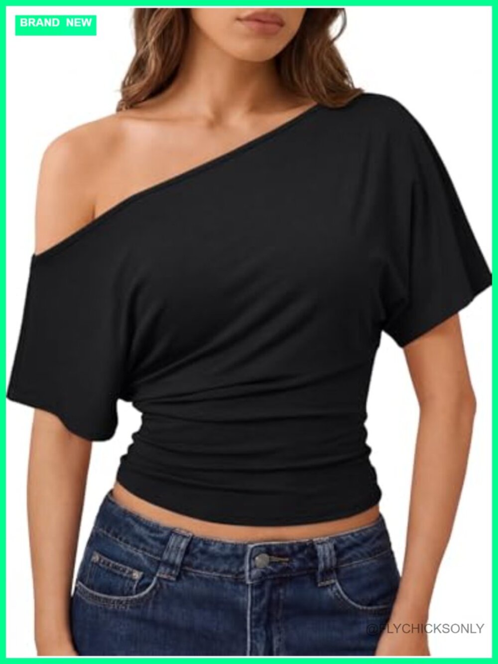 Off Shoulder Crop Top Short Sleeve Rayon Spandex Stretchy Summer Going Out